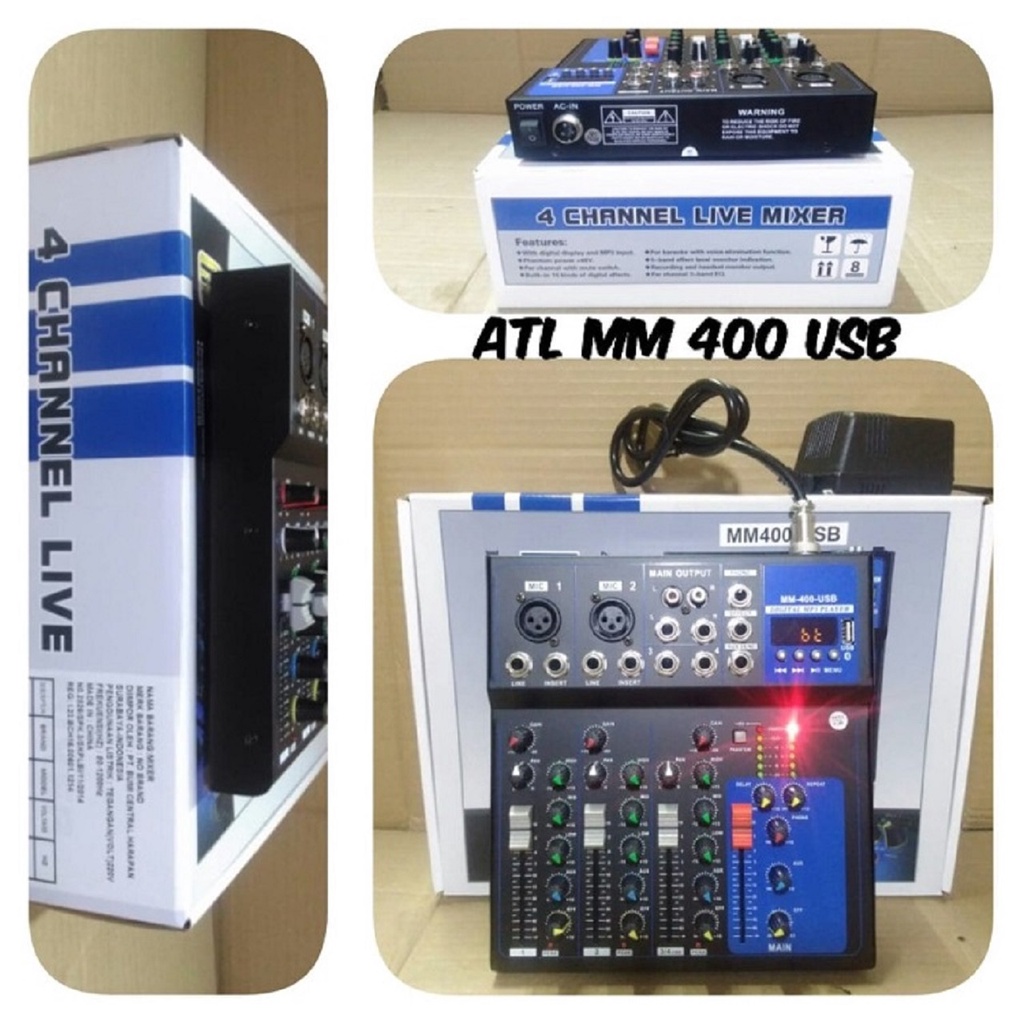 Mixer Mini Bluetooth Atl 4 Channel Mm400 Usb Mm 400 Mixer Audio