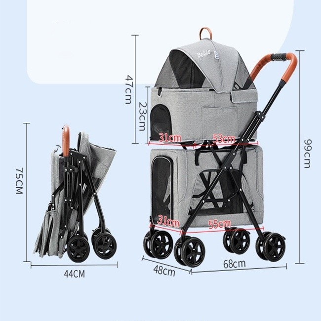 Stroller Bello LD03F 2Tingkat 20kg Bisa Di Lepas Untuk Anjing &amp; Kucing