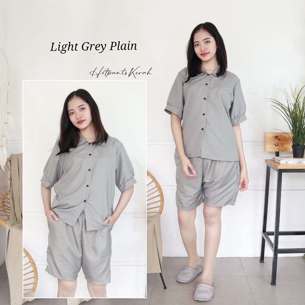 IZANY Piyama Dewasa Hotpant Lengan Balon / HP / Set Celana Pendek Dewasa banyak varian RAYON-LIGHT GREY PLAIN SA