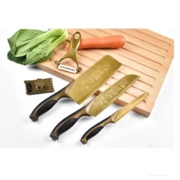 Pisau Set 5-in-1 Gold Motif Bunga Stainless Steel Tajam - missbejogrosir