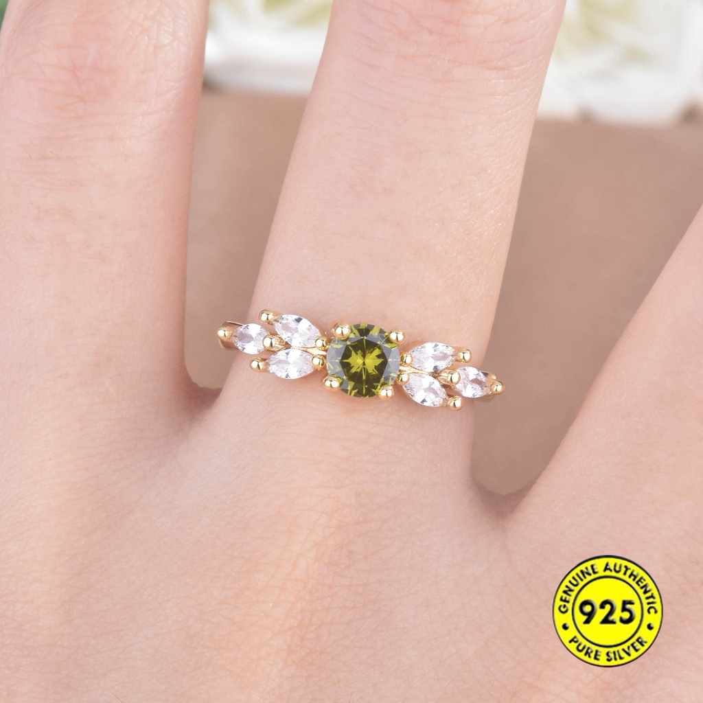 Cincin Terbuka Adjustable Gaya Eropa / Amerika Dengan Zircon Warna Hijau Zaitun Untuk Wanita