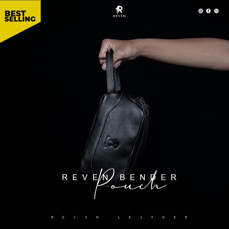 Tas Tenteng Pouch Kulit Pria Reven Bender Pouch Branded Original Kulit Sapi Asli Premium