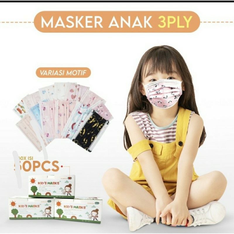 Masker Anak 3ply / Masker Anak motif 3ply (50pcs)