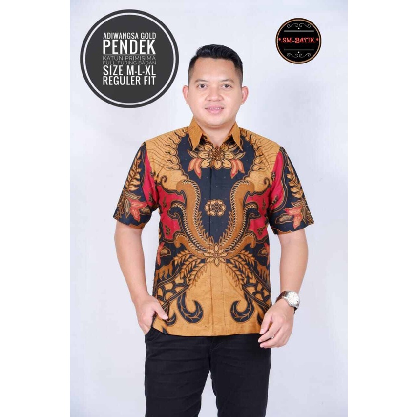 Batik lengan pendek terbaru 2022 warna gold / kemeja batik pria lengan pendek warna emas / hem batik pria gold / baju batik pendek warna emas / kemeja batik kerja terbaru / kemeja batik pesta warna emas ADIWANGSA