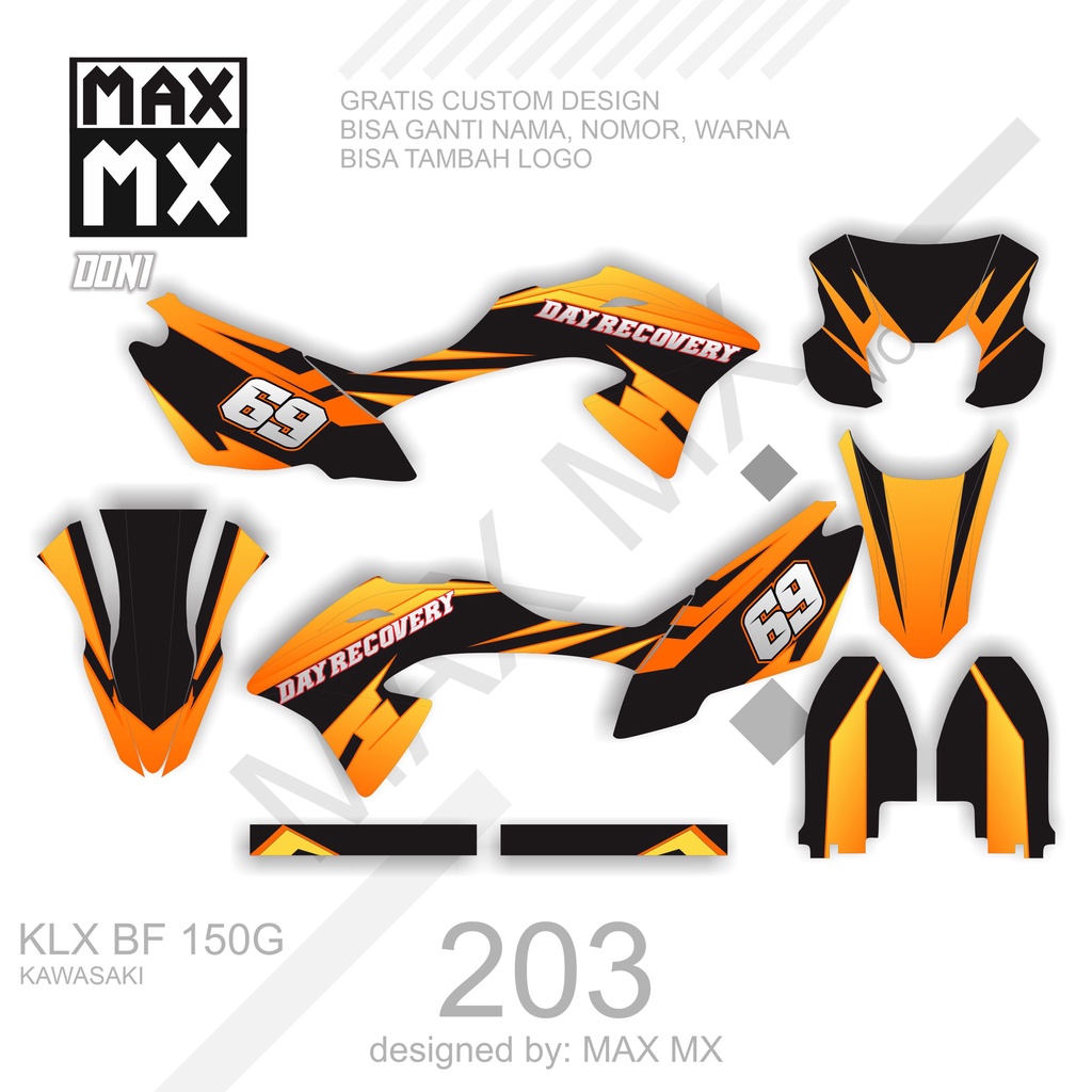 DECAL STIKER MOTOR KLX BF 150 G MOTIF ORANGE SIMPLE