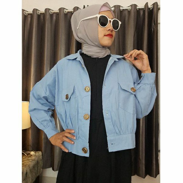 Jaket croptop denim suide over size wanita