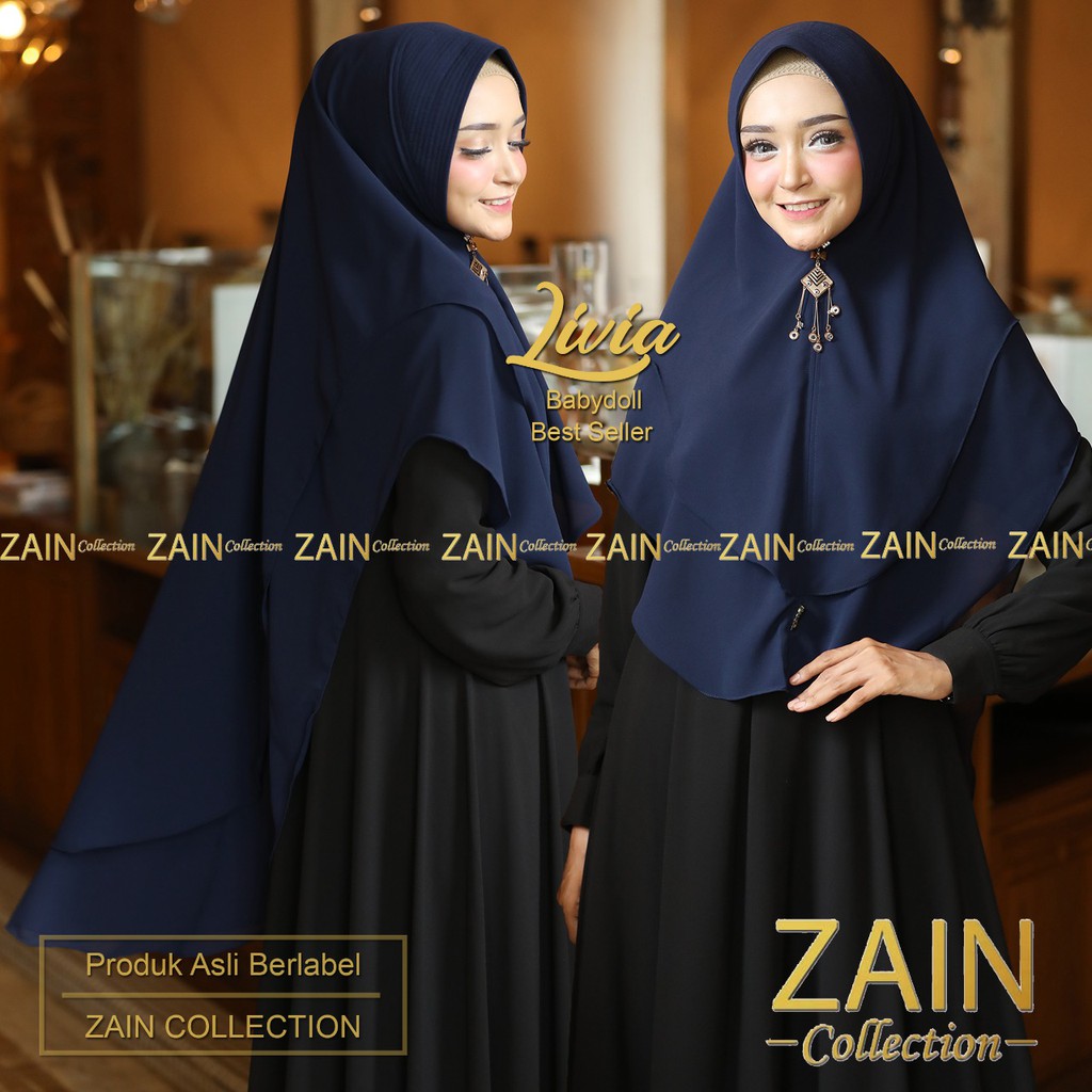 ZAIN COLLECTION Khimar Syar'I INSTAN Jilbab 2LAYER JUMBO||HIJAB LIVIA Polos-Navy