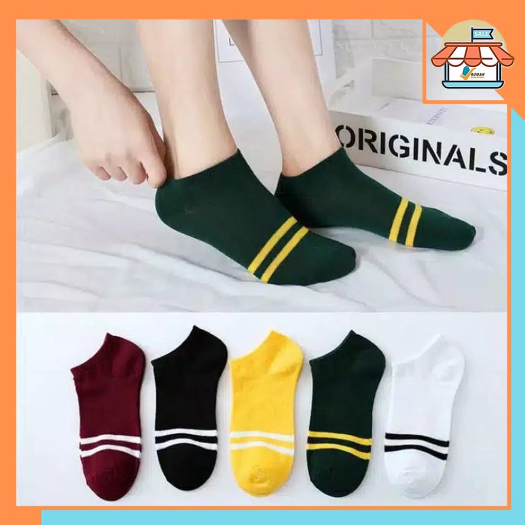 RSB KK214 Kaos Kaki Motif 2 Garis Import Fashion Wanita Pria Kaos Kaki Pendek Mata Kaki Ankle Korean