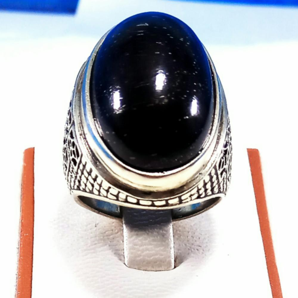 CINCIN BATU AKIK NATURAL BLACK OPAL BODYGLASS BIG SIZE