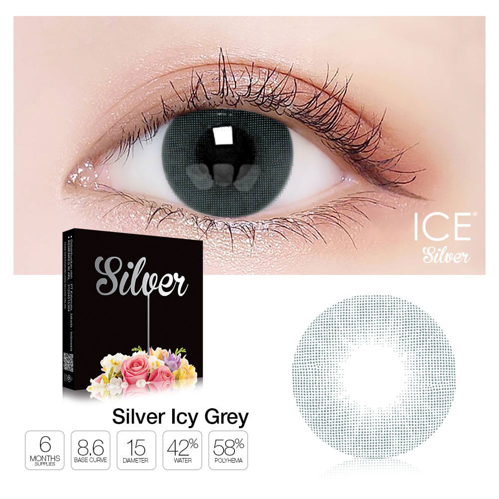 Softlens Ice Silver Gold DIA 15.00mm NORMAL &amp; MINUS GREY ICY GREY ASH GREY (-0.25 s/d -3.00)/Lensa  Kontak/BS