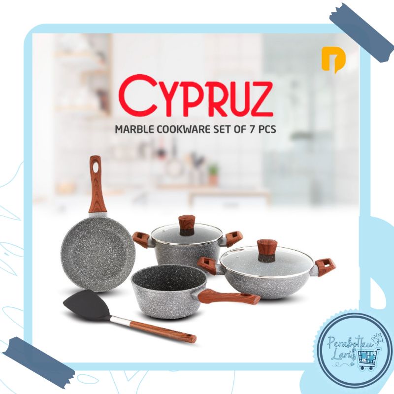 Set Panci Marble Cypruz Marble Cookware 7 Pcs