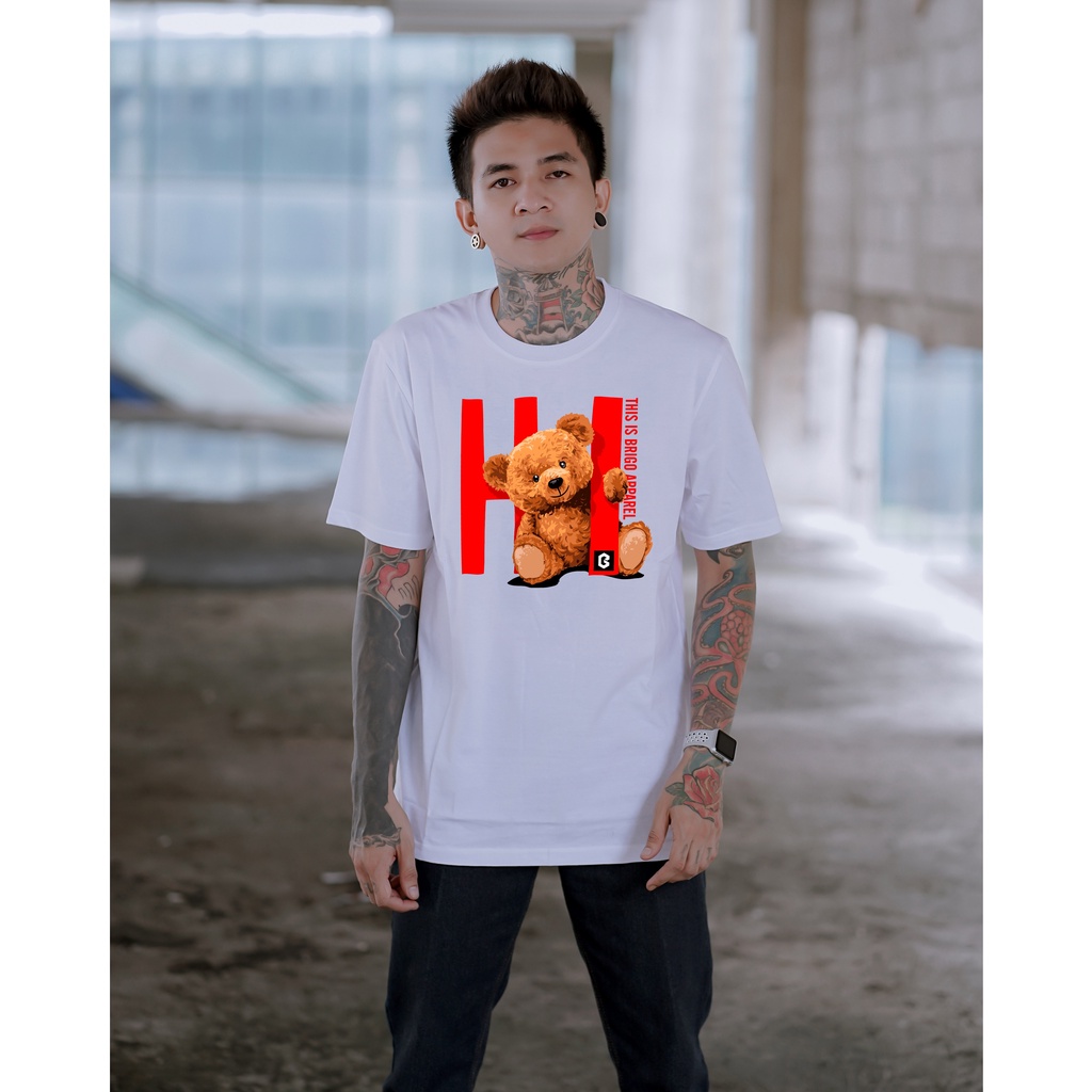 Kaos Distro BRIGO Beruang Hi || BRIGO Kaos Lengan Pendek Bear Hi || Kaos Katun Combed M-XL ( Pria &amp; Wanita )