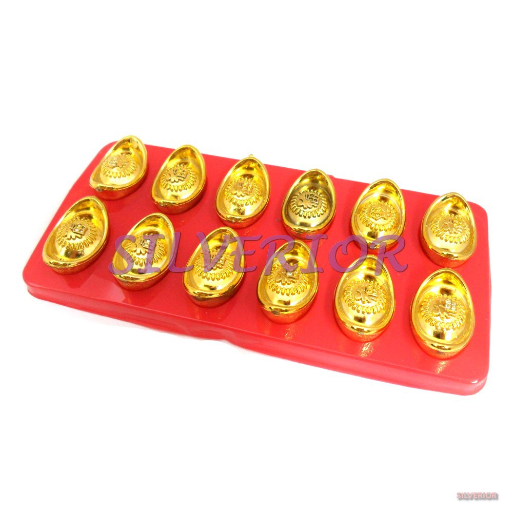 Yuan Bao 12 buah Yuanbao Uang Emas Souvenir Cina China Tiongkok Kuno Hiasan Pajangan Imlek 3cm