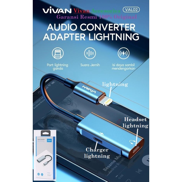 Vivan VAL02 Audio Converter Adapter Lightning To 2 Lightning F