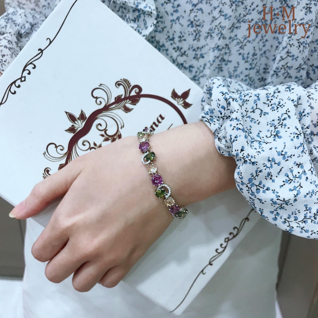 Gelang Tangan Batu Tourmaline Amethyst Olivine Warna-Warni Untuk Wanita