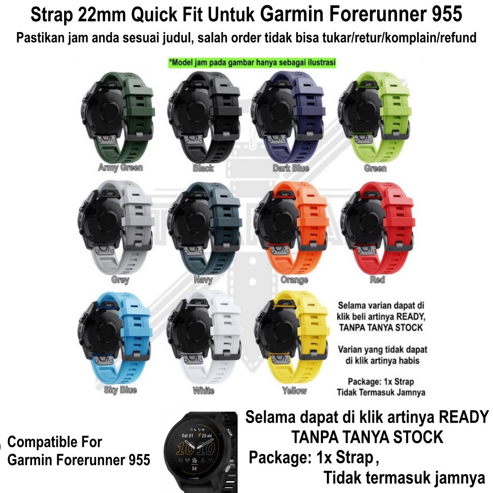 MF7 22mm Strap Garmin Forerunner 955 - Tali Jam Quick Fit Black Buckle