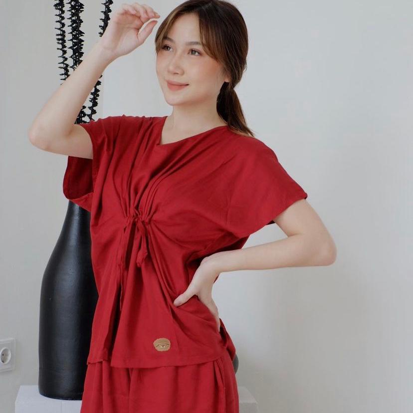 Sundays Attire - COCO SET Setelan Piyama Wanita Rayon Bordir Serut Celana Pendek