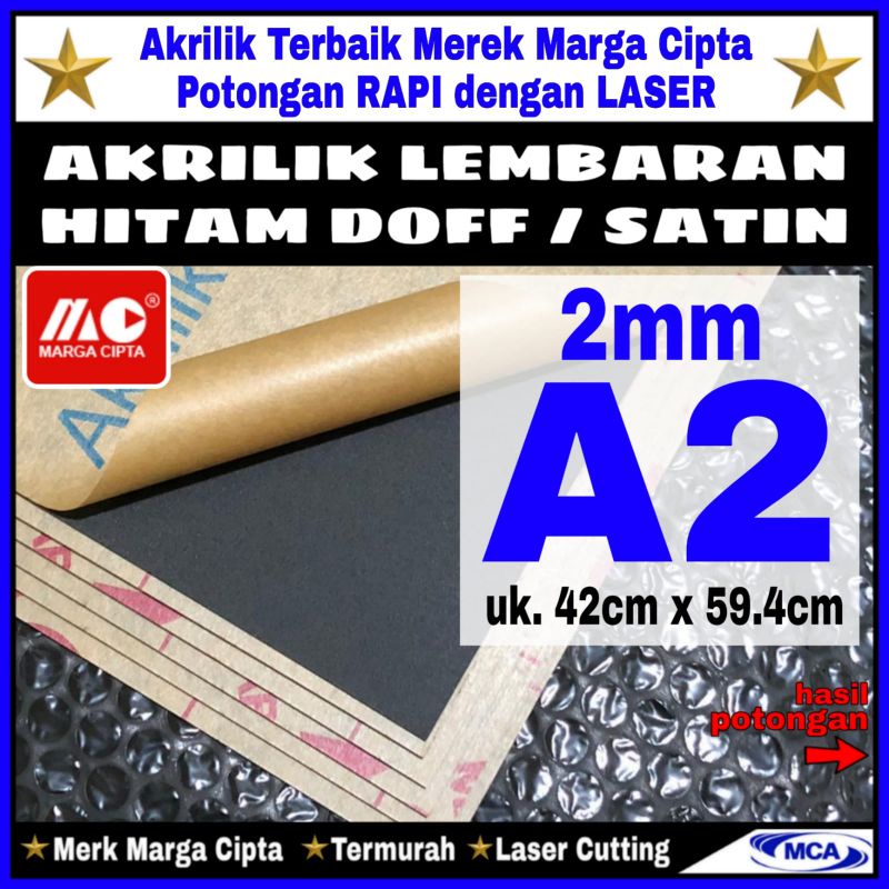 AKRILIK lembaran HITAM DOFF / SATIN 2mm A2 / Marga cipta / Acrylic