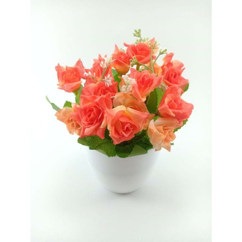 COD BUNGA PLASTIK BUNGA PAJANGAN IMITASI BUNGA ARTIFISIAL BUNGA MAWAR KOREA TANAMAN HIAS BP8839-ORANGE TUA