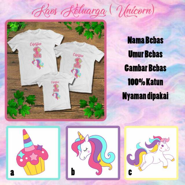 unicorn series kaos oblong pria wanita anak couple family custom ulang tahun anak gathering