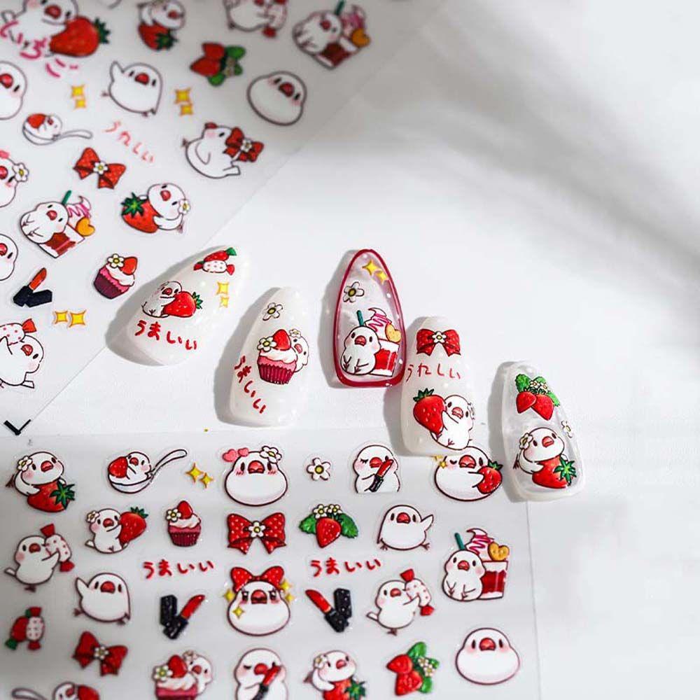 [Elegan] Kartun Stiker Kuku Wanita Nuri Cinta Hati Strawberry Fairy Tale Nail Art Dekorasi