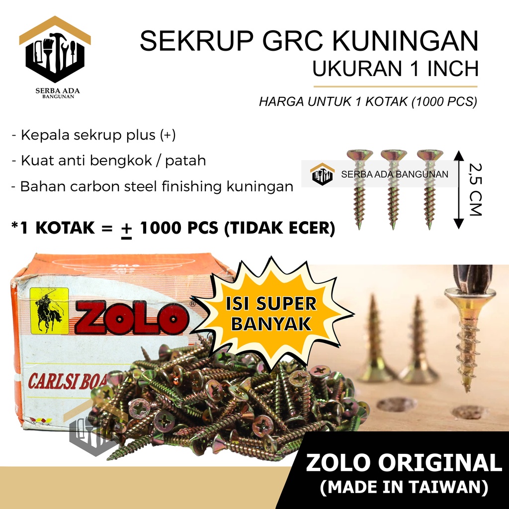 Obral Cuci Gudang Murah Skrup sekrup grc kuning 1 inch / 2.5 cm GRC / Carlsi board screw zolo