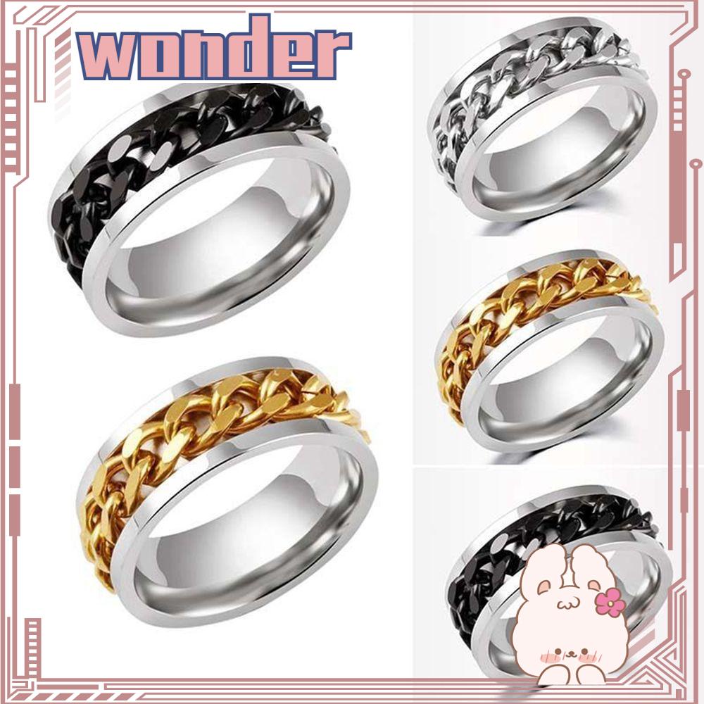 Cincin Model Rantai Spinner Rotatable Bahan Stainless Steel Warna Silver / Hitam / Gold Untuk Pria