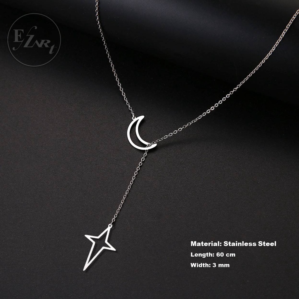 KALUNG BULAN BINTANG HOLLOW MOON STAR STAINLESS STEEL SIMPLE KOREAN STYLE UNTUK WANITA