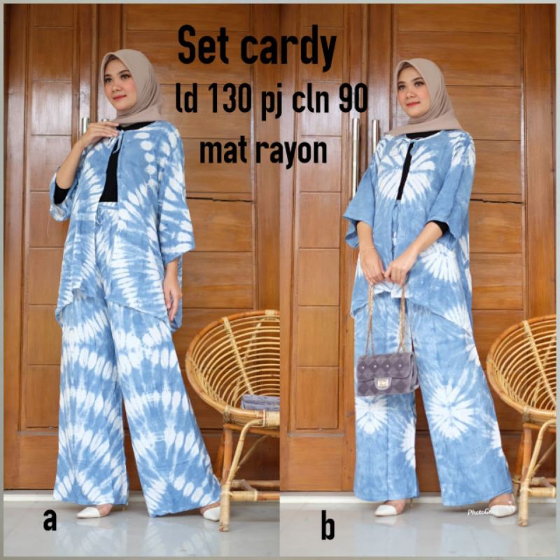 Set Cardy Shibori Monoblue Setelan Baju Celana Batik Handmade Modern Cantik Baju Seragam Pesta Pergi