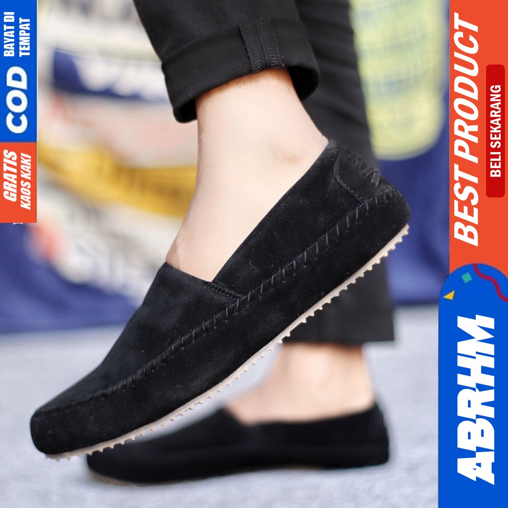 ABRHM x HUNICI - Sepatu Slip On Pria Sepatu Casual Pria Sepatu Kulit Syntetic Pria Sepatu Original Sepatu Kasual Santai Kuliah Gaya Keren Kekinian Ori Murah Terlaris