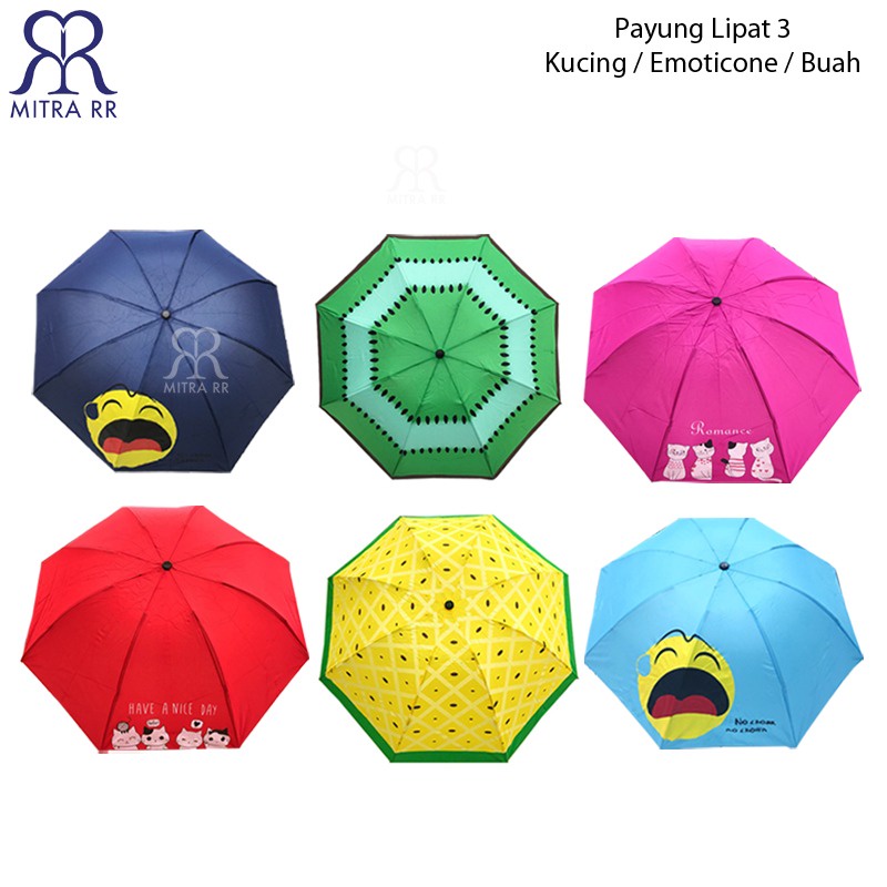 Payung Lipat Motif Kucing Emoticon Buah Payung Lipat 3 By Layar Original