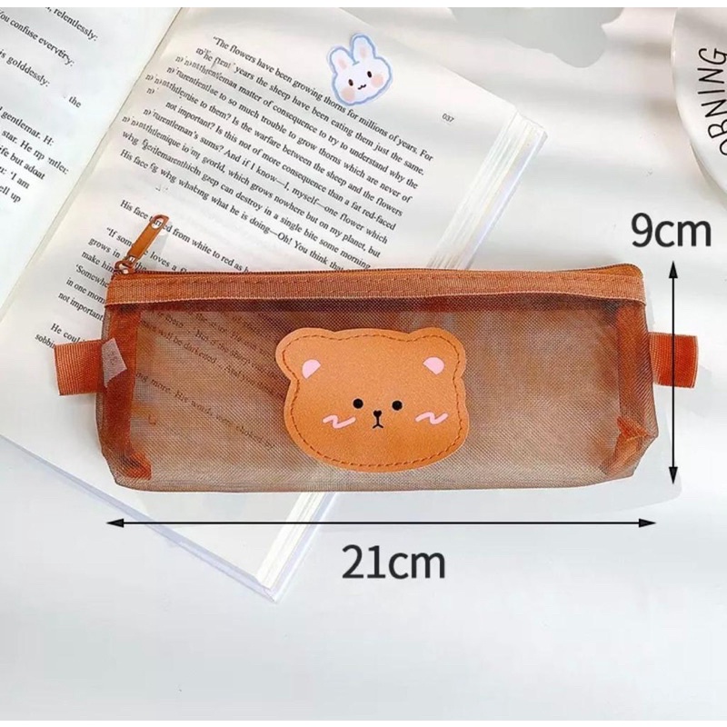 TEMPAT PENSIL / KOTAK PENSIL ALAT TULIS / TEMPAT MAKEUP TEDDY BROWN MODEL JARING JRW0096