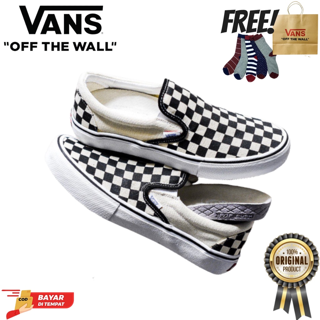 SALE DISKON! V4NS PRO SLIP-ON CHECKERBOARD BLACK/WHITE 100% ORIGINAL BNIB