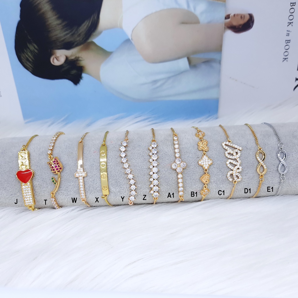 Xuping Gelang Serut Wanita Lapis Emas Batu Putih Bola Ukir - BB501