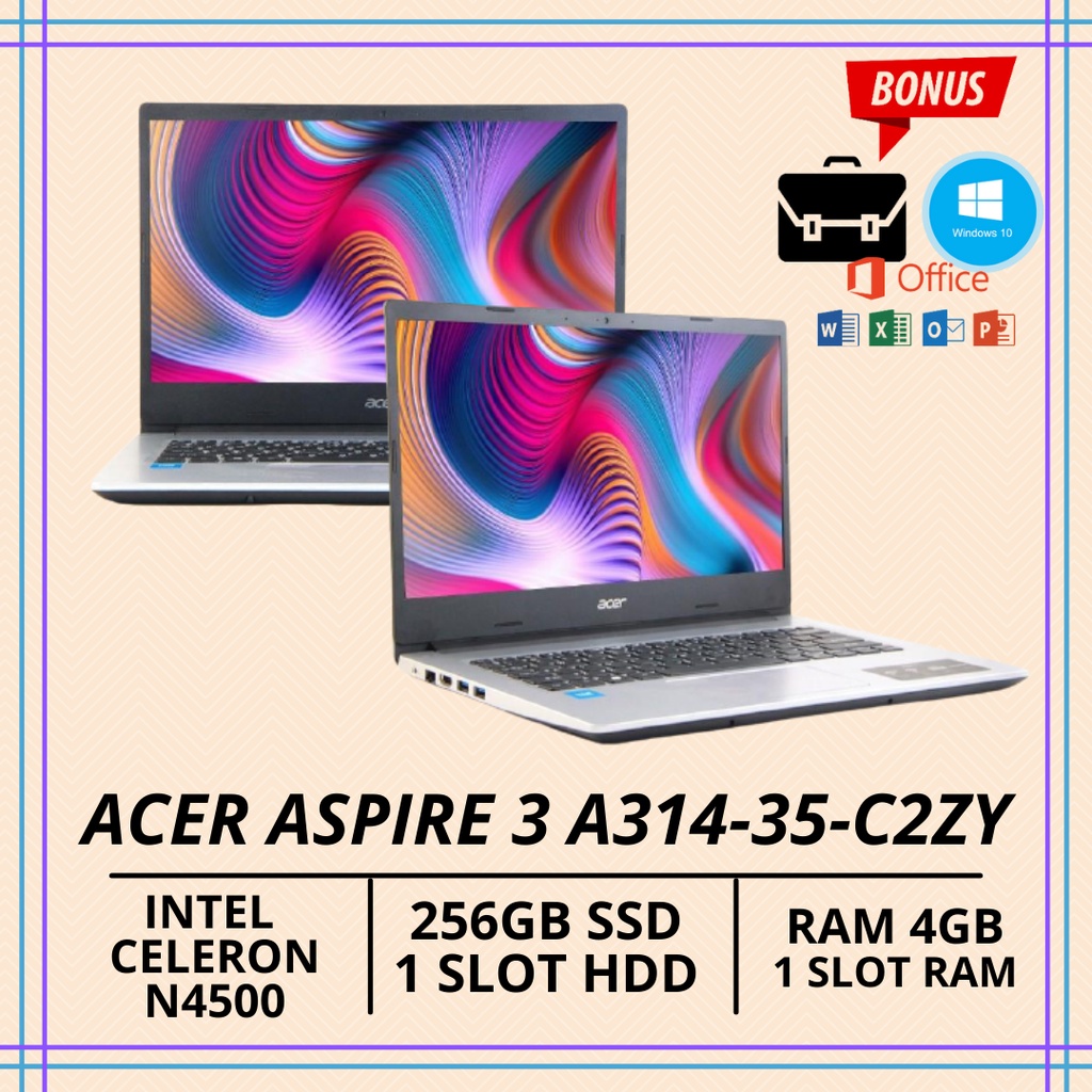 LAPTOP MURAH TERBARU ACER ASPIRE 3 A314-35 C2ZY - INTEL CELERON N4500 -  RAM 4GB - 256GB SSD - 14" H