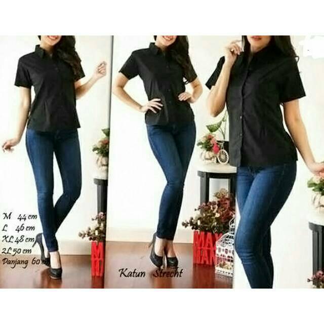 Kemeja Wanita PENDEK Formal Hitam polos