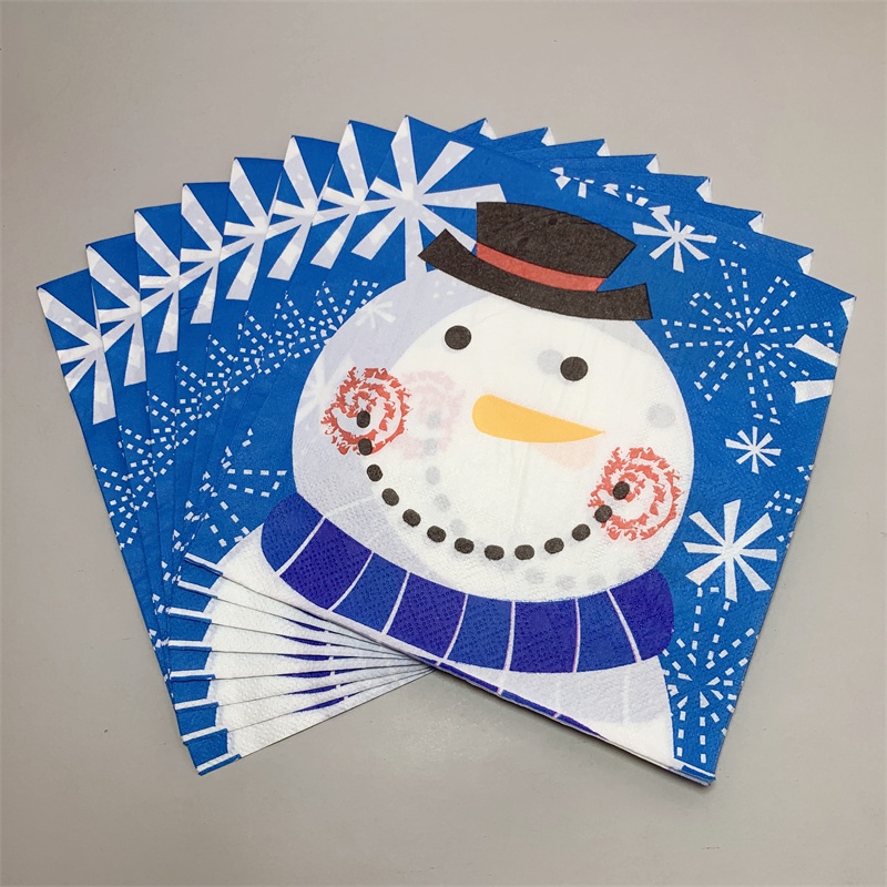 20pcs/bag Serbet Kertas Tema Snowman Natal Xmas Winter Decoupage Serviettes Untuk Peralatan Makan Pesta Xmas