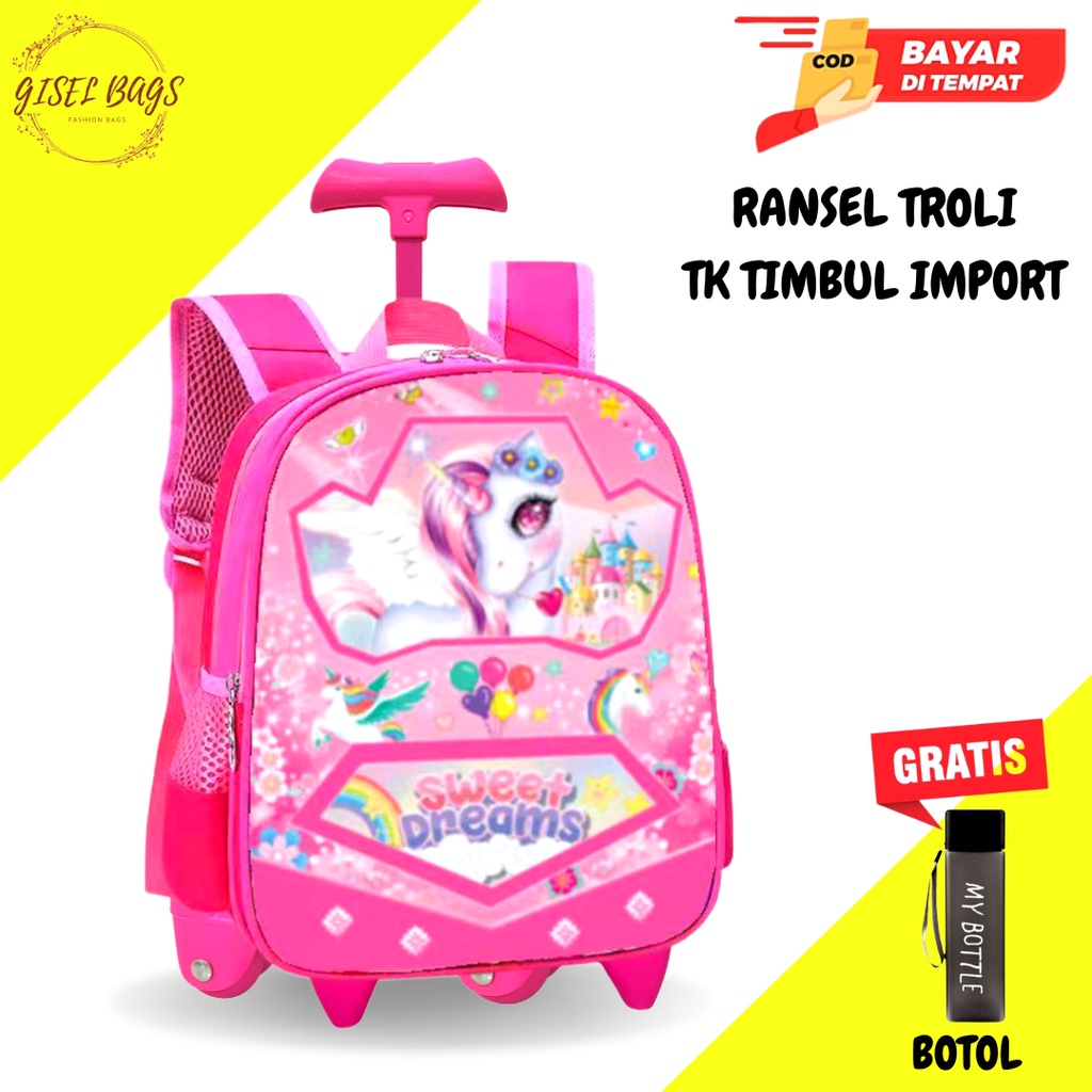 Tas koper anak perempuan tk import gambar timbul karakter lucu