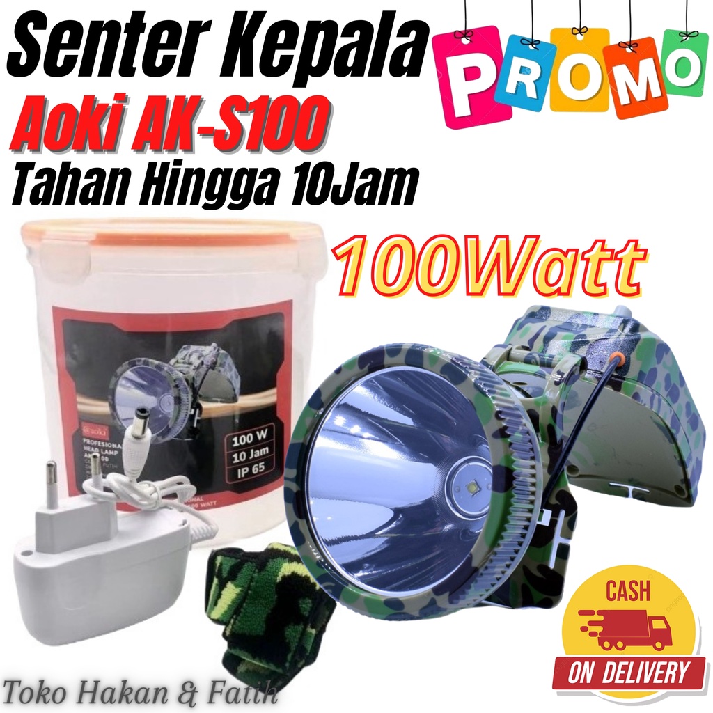 Senter Kepala Headlamp 100watt Cahaya Putih Batrai 7200mAh | AOKI AK-S100~THF