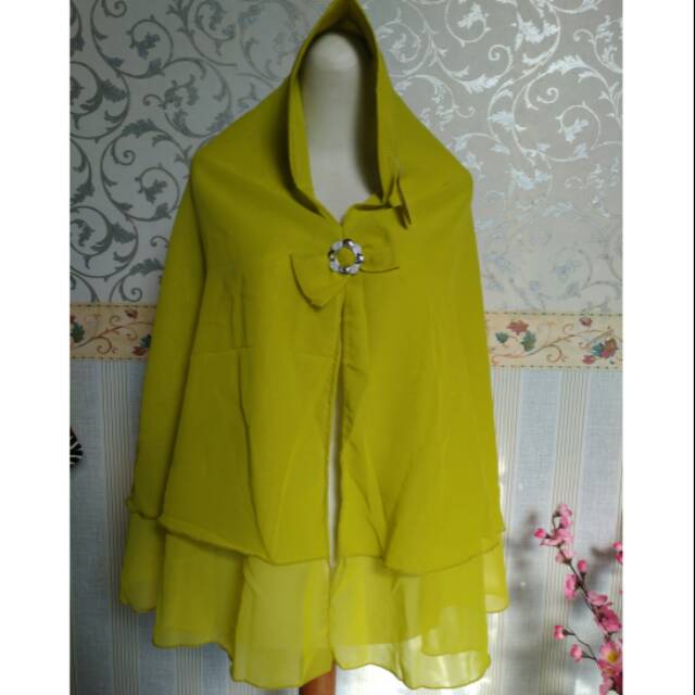 Khimar sifon 2 layer pet antem warna lemon / lime seragam