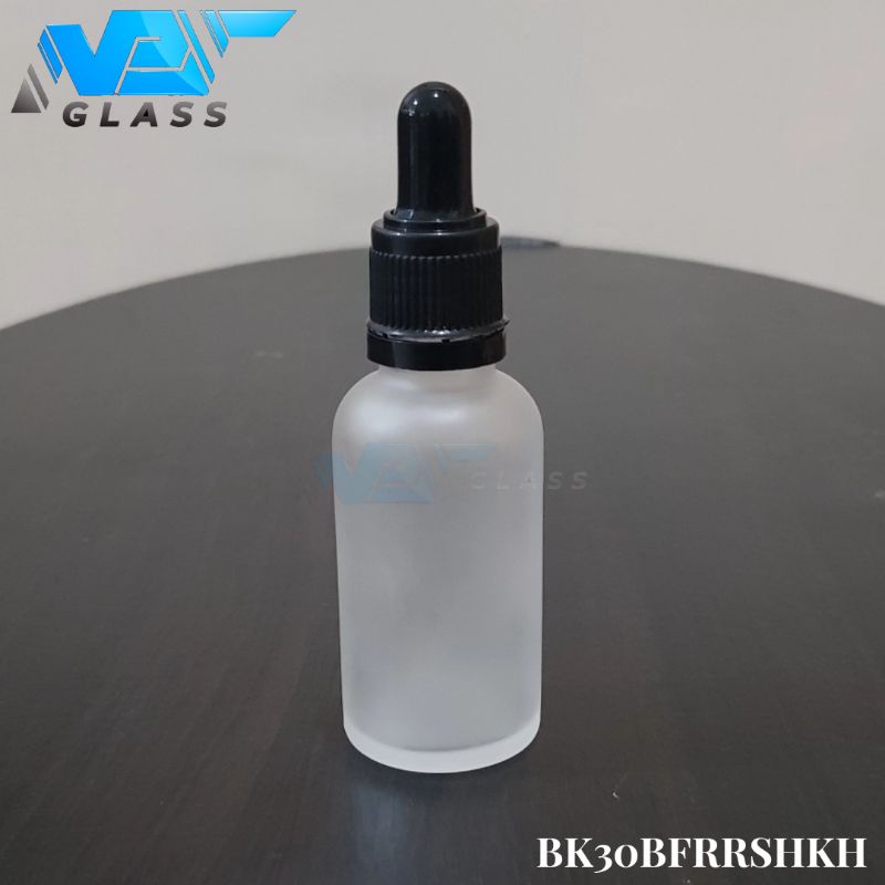 botol kaca pipet 30ml bening frosted doff - ring segel hitam