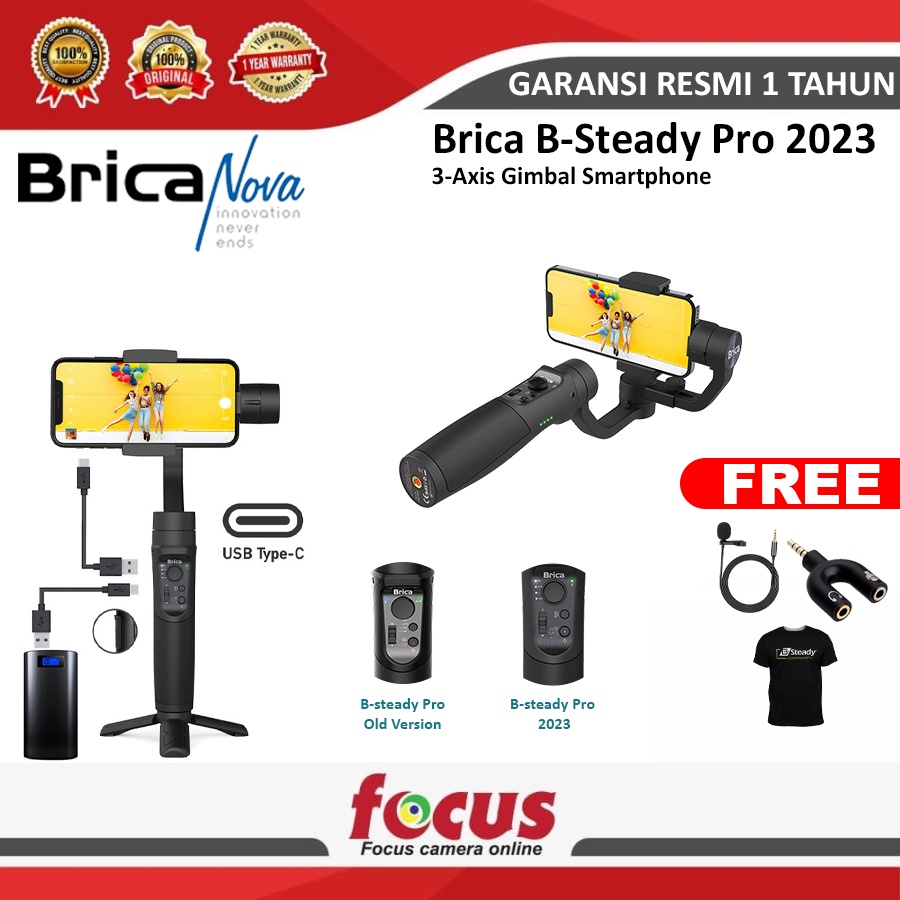 Gimbal Stabilizer Brica B-Steady PRO +Kaos+Tripod+Splitter+Mic - RESMI