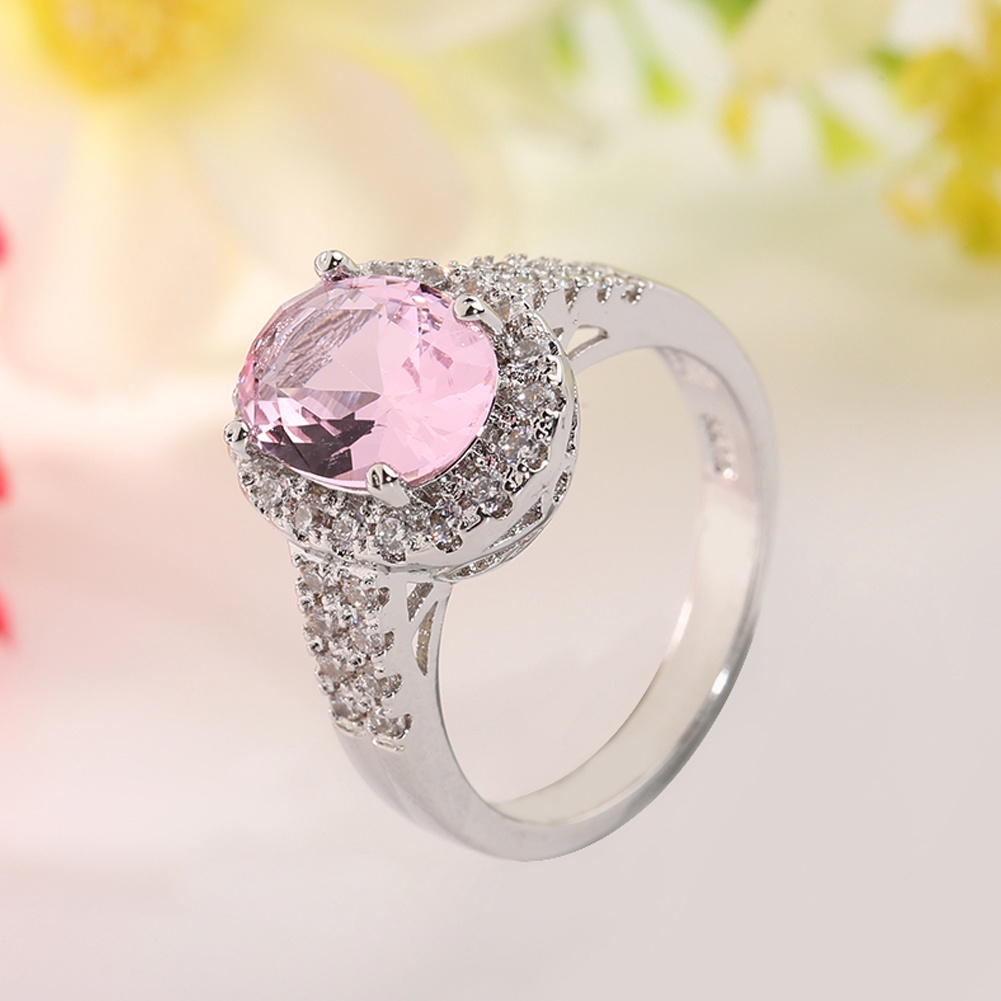 Hu Hu Hu Hu Hu Alat Bantu Pasang Kacamata♡ Cincin Kawin / Tunangan Cubic Zirconia Oval Hias Berlian Imitasi Untuk Wanita