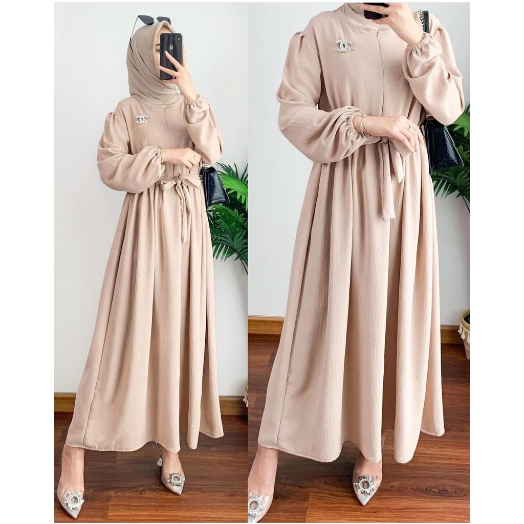 Gamis ADINDA Midi Dress Muslim Wanita Bahan AirFlow Crinkle