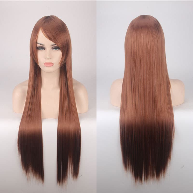 K026-13 wig base light brown cokelat lurus 80 cm cosplay rambut palsu