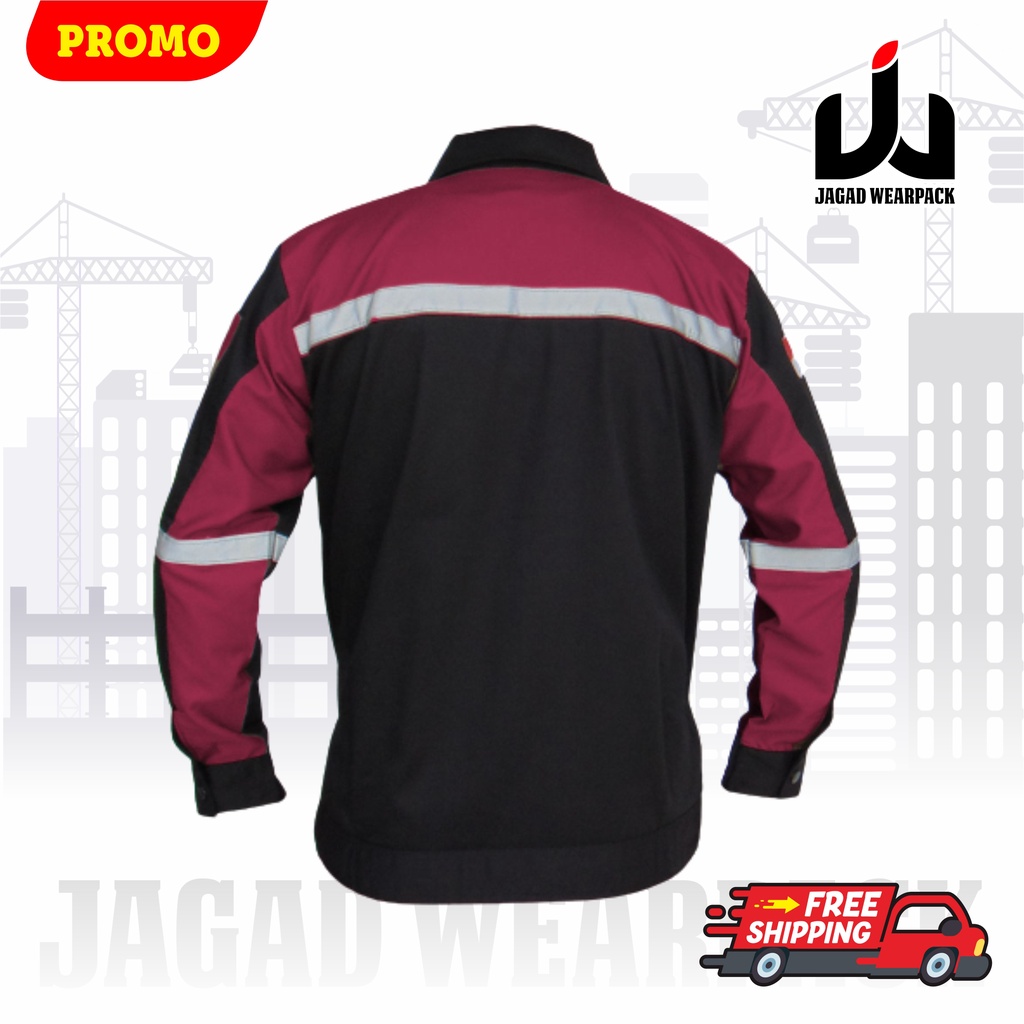 Wearpack Safety Katelpak Atasan Kemeja Kerja Potongan Lengan Panjang Baju Kerja HITAM MAROON