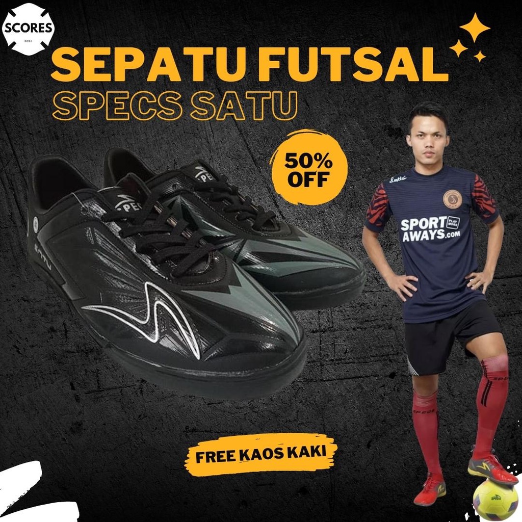 Sepatu Spatu Futsal Specs Satu Pro In Terbaru Kualitas Premium Grade Original Warna Hitam Putih Gold