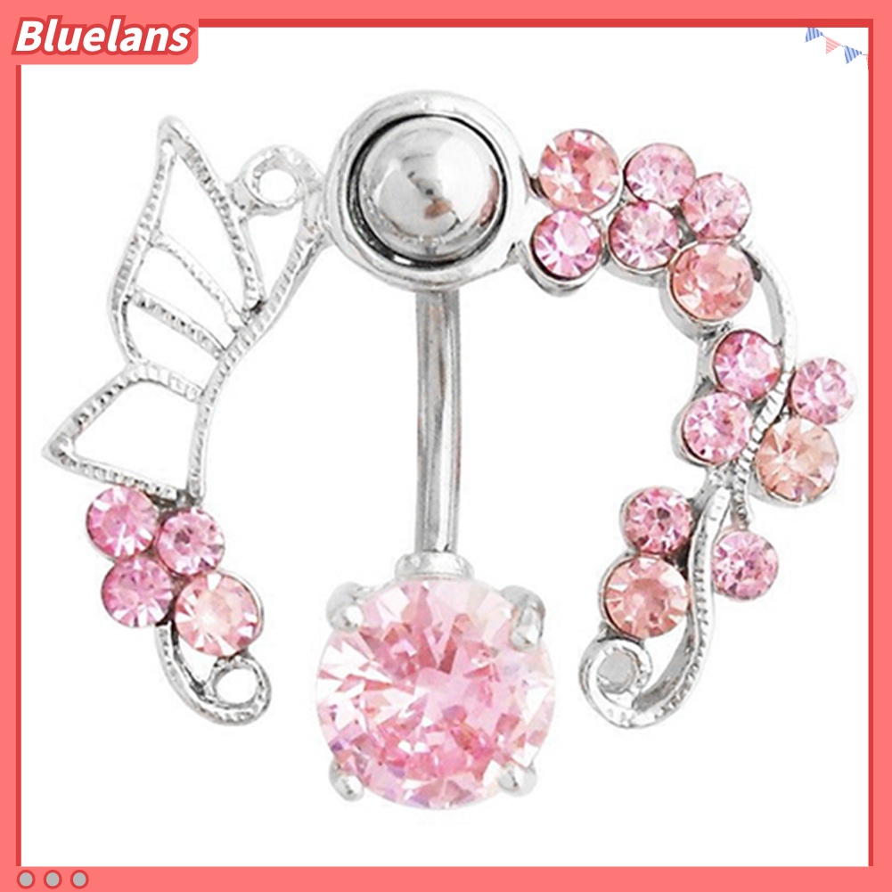 Bluelans 14G Butterfly Rhinestone Belly Barbell Button Ring Navel Body Piercing Jewelry