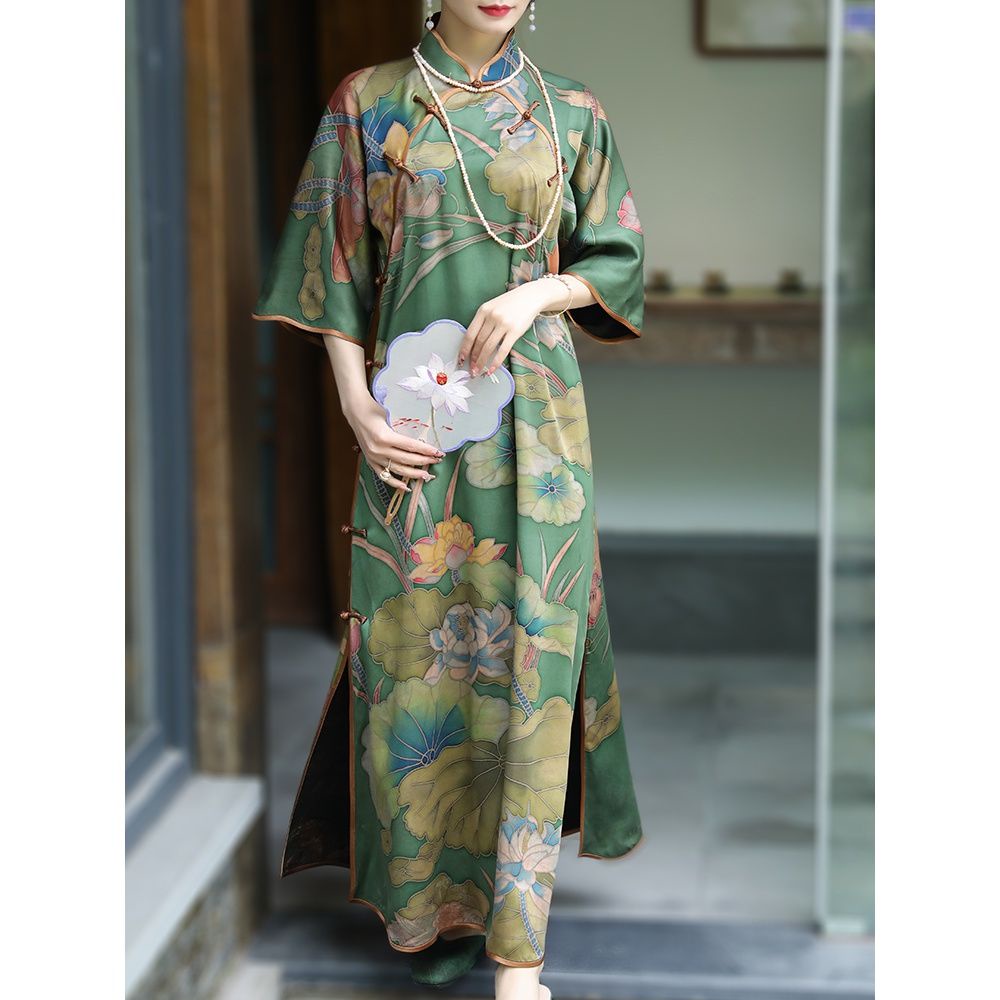 Shouliankai-2022 spring and summer new noble retro improved cheongsam Meiling Lapel buckle Chinese s