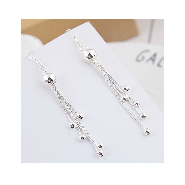 LRC Anting Gnatung Silver Metal Fringed Beaded Earrings A58596